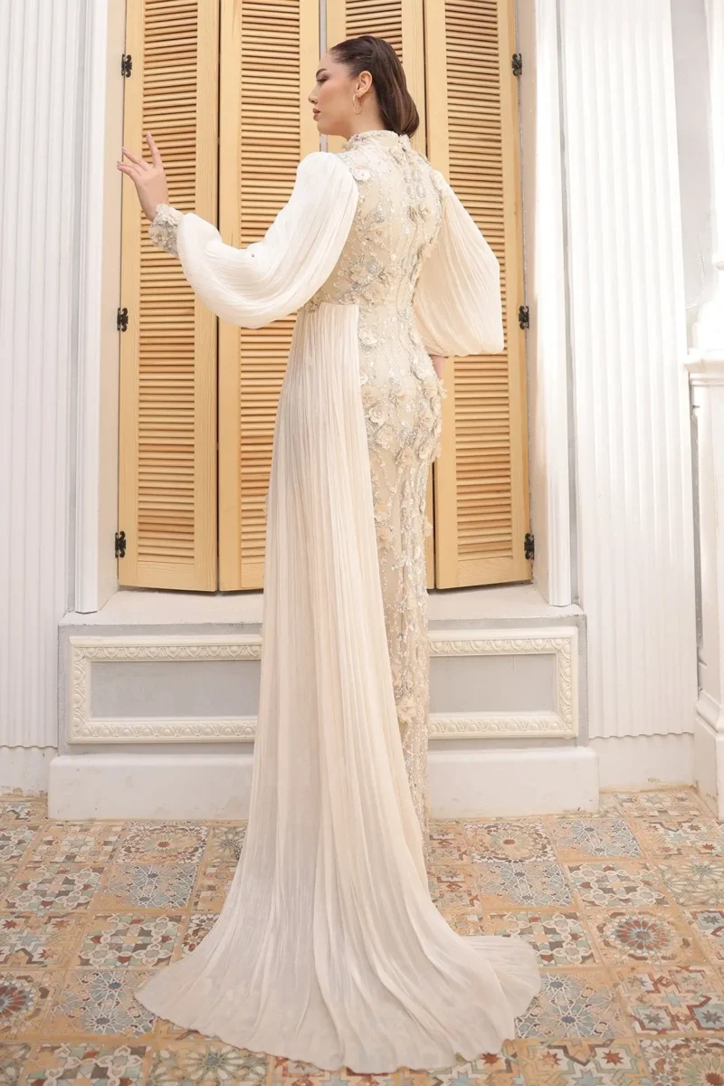 Selvaine Modest Evening Gown - Floral Appliqu Pleated Sleeves 2026