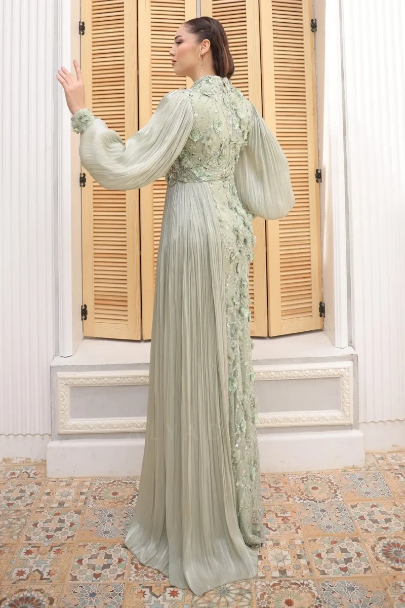 Selvaine Modest Evening Gown - Floral Appliqu Pleated Sleeves 2026