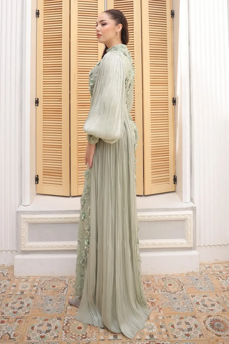 Selvaine Modest Evening Gown - Floral Appliqu Pleated Sleeves 2026