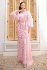 Selvaine Modest Evening Gown - Floral Appliqu Pleated Sleeves 2026