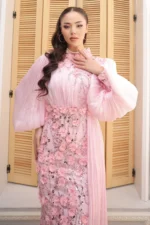 Selvaine Modest Evening Gown - Floral Appliqu Pleated Sleeves 2026