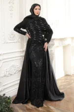 Serenelle Islamic Evening Gown - Beaded Satin Train 2026