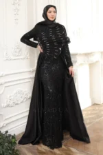 Serenelle Islamic Evening Gown - Beaded Satin Train 2026