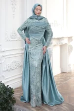 Serenelle Islamic Evening Gown - Beaded Satin Train 2026