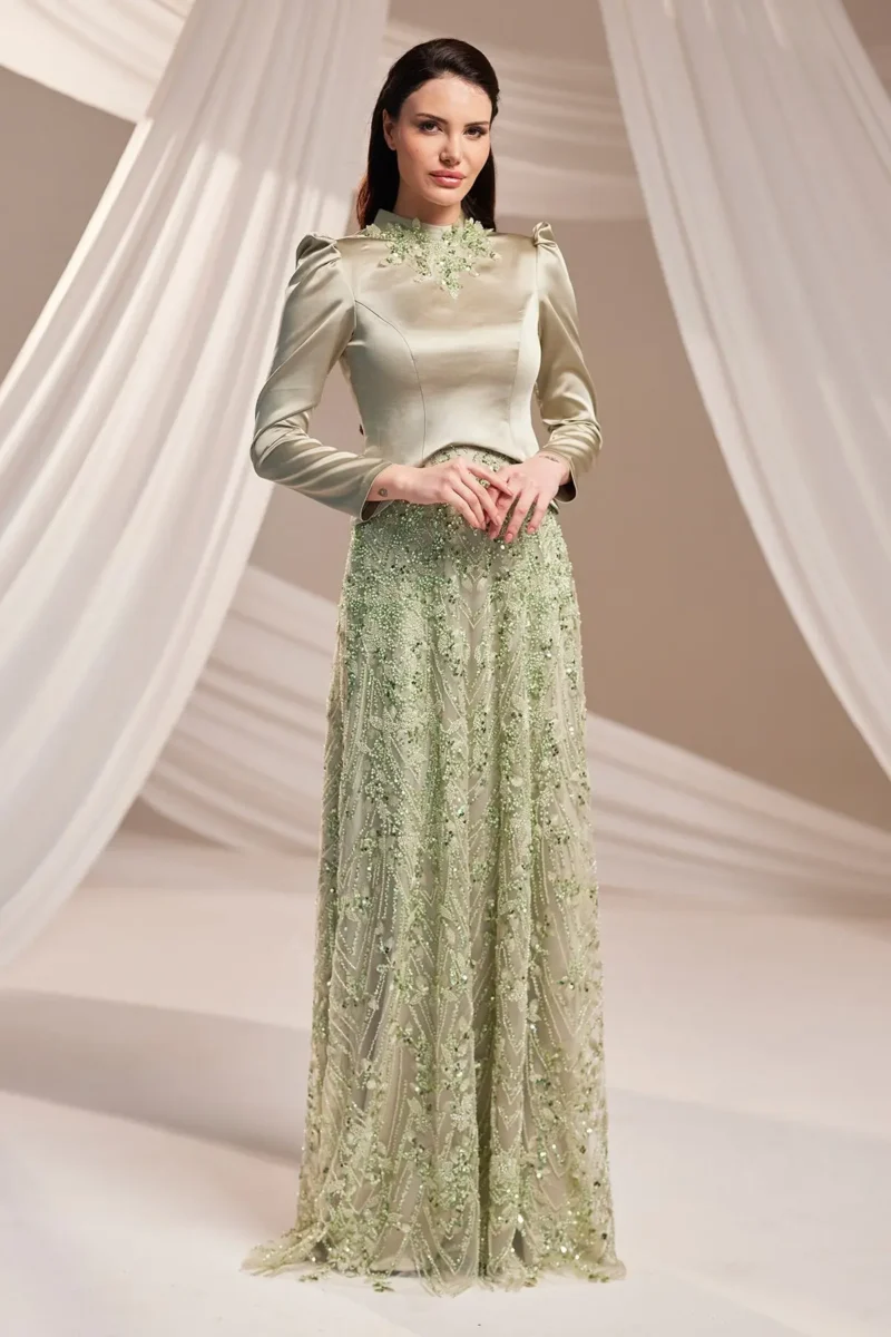 Telvaine Islamic Evening Gown - Stone-trimmed Lace Skirt 2026