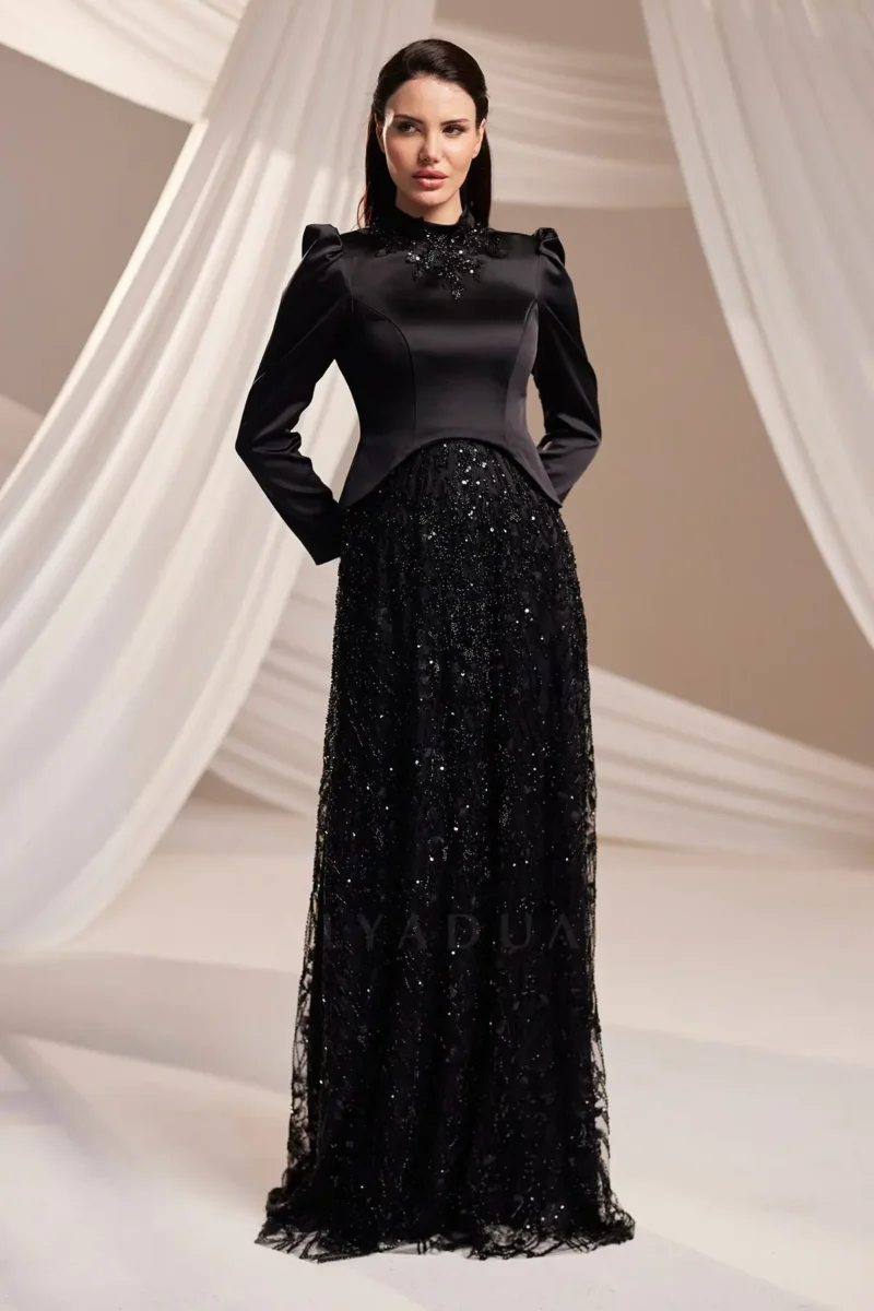 Telvaine Islamic Evening Gown - Stone-trimmed Lace Skirt 2026
