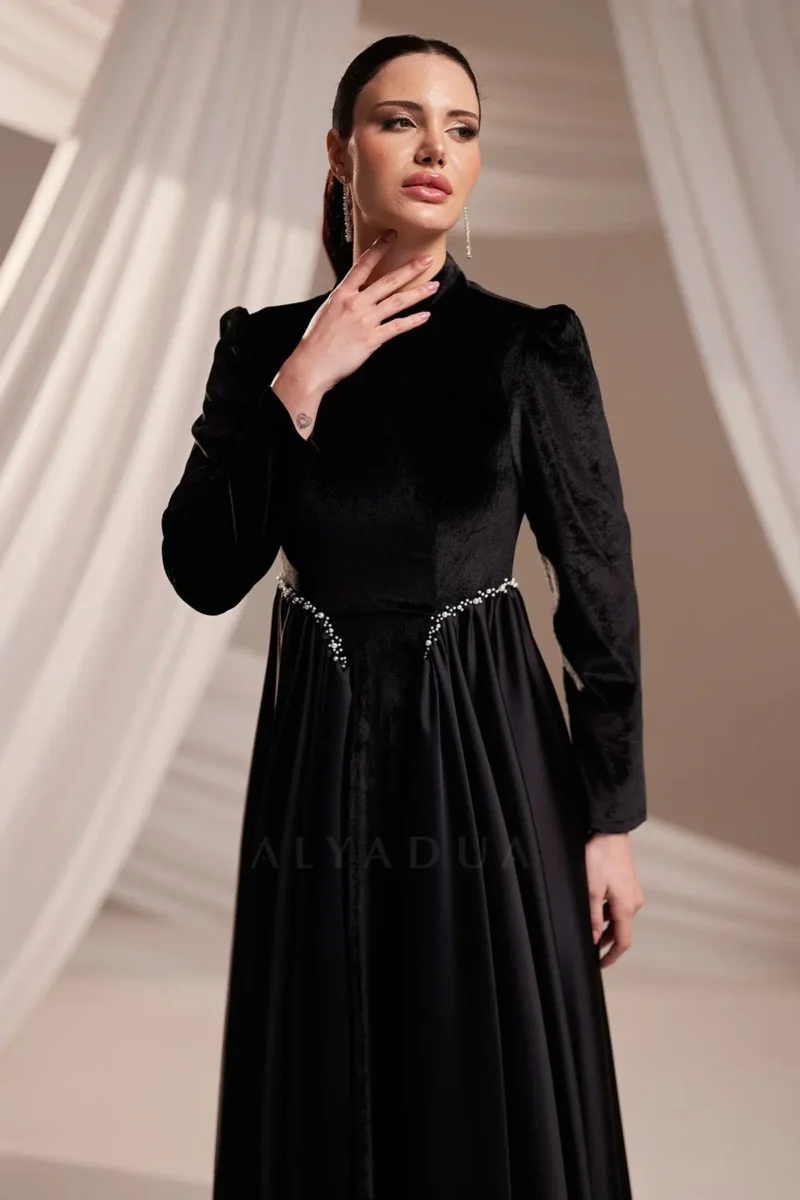 Velvorne Modest Formal Dress - Velvet Draped Waist 2026