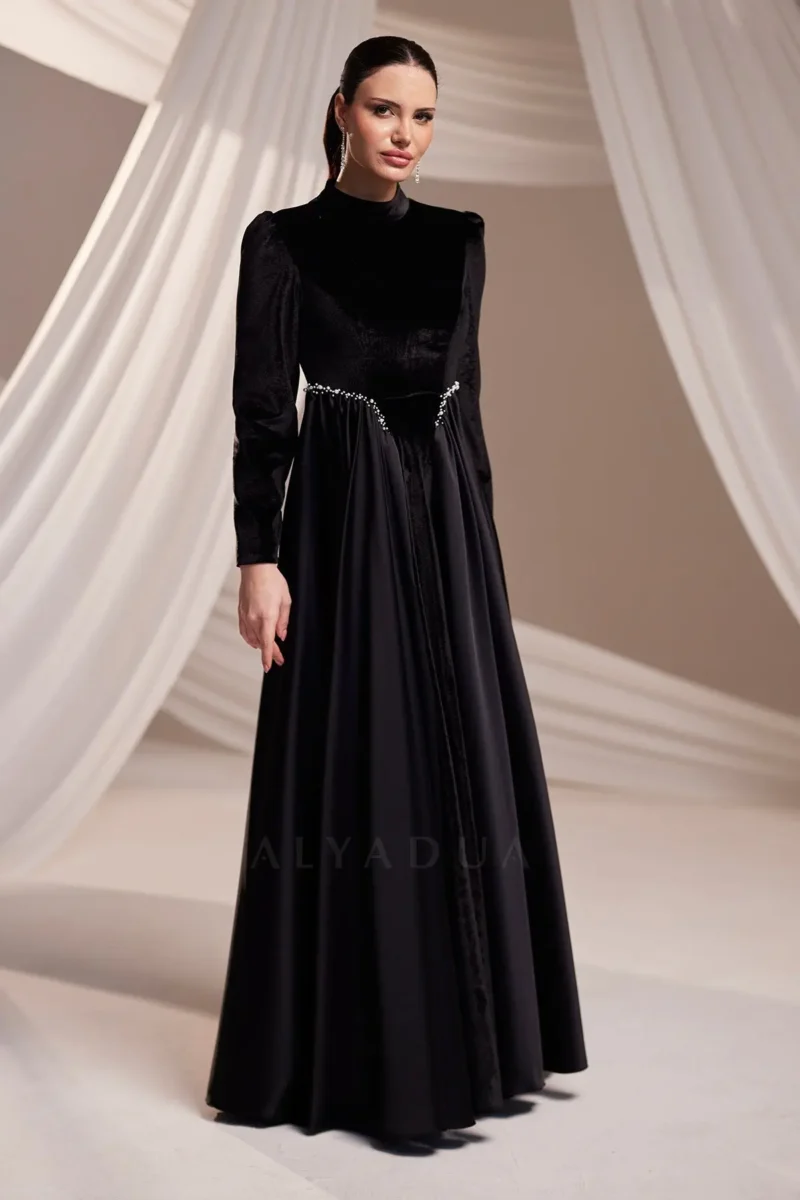 Velvorne Modest Formal Dress - Velvet Draped Waist 2026