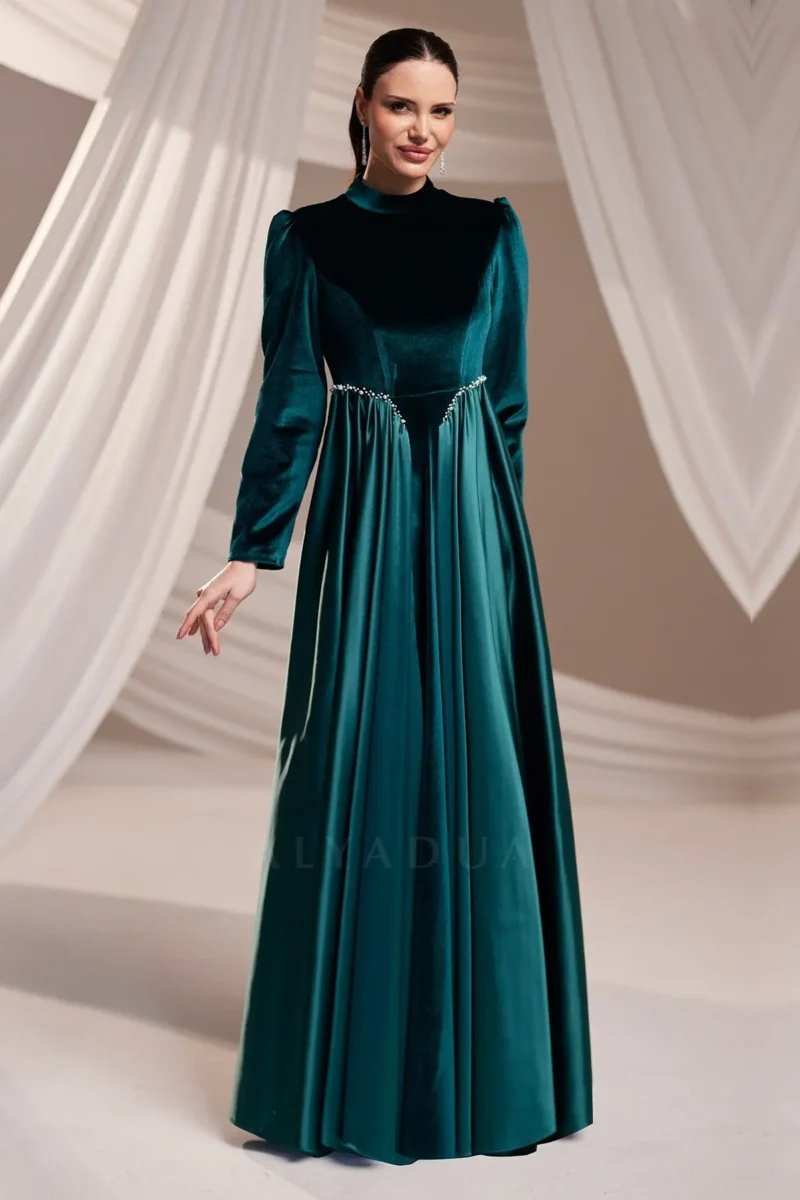 Velvorne Modest Formal Dress - Velvet Draped Waist 2026
