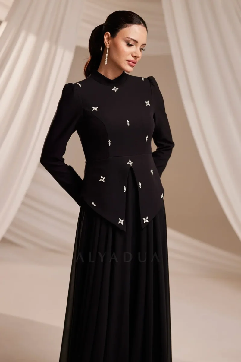 Zelvaine Islamic Evening Gown - Asymmetric Stone Detail Gown 2026
