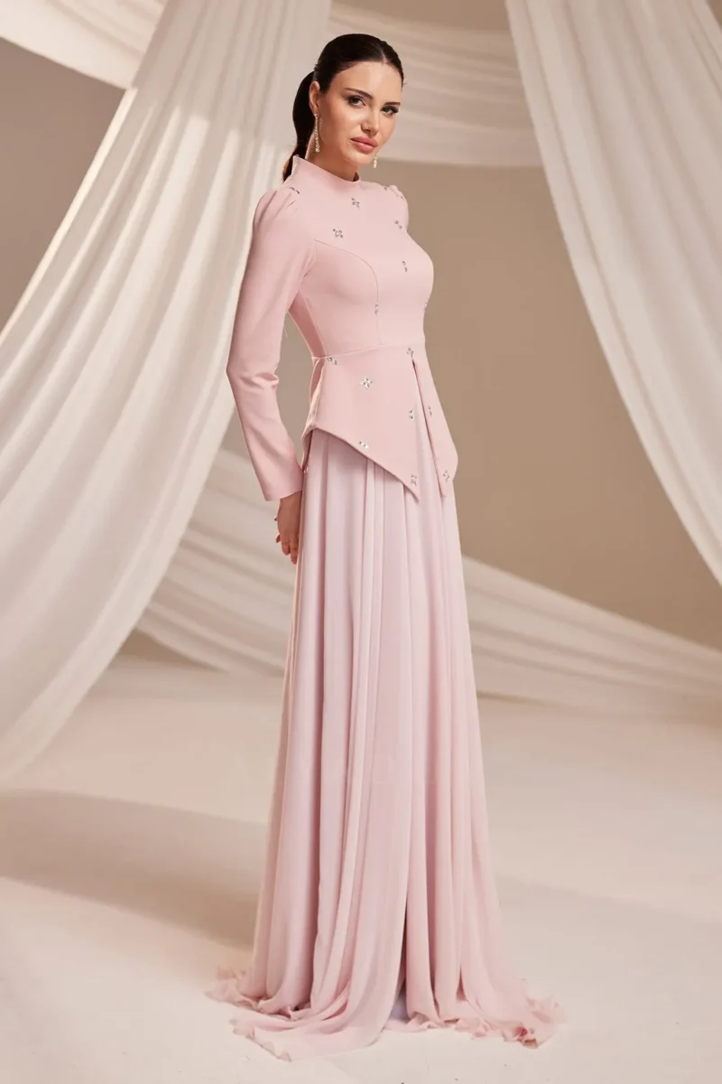 Zelvaine Islamic Evening Gown - Asymmetric Stone Detail Gown 2026