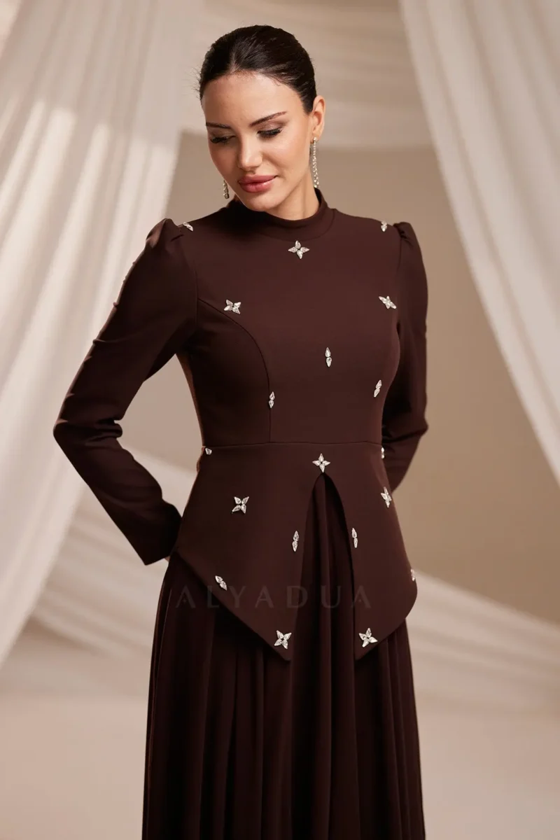 Zelvaine Islamic Evening Gown - Asymmetric Stone Detail Gown 2026