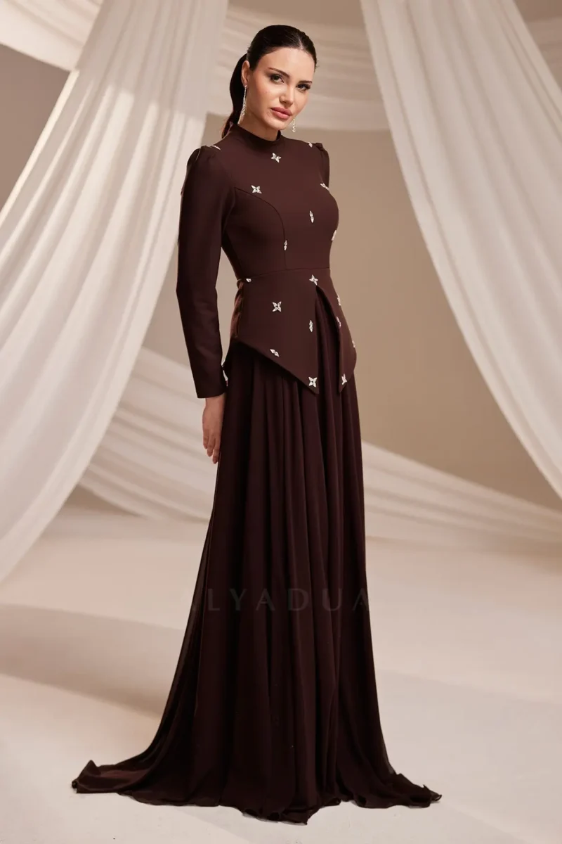 Zelvaine Islamic Evening Gown - Asymmetric Stone Detail Gown 2026