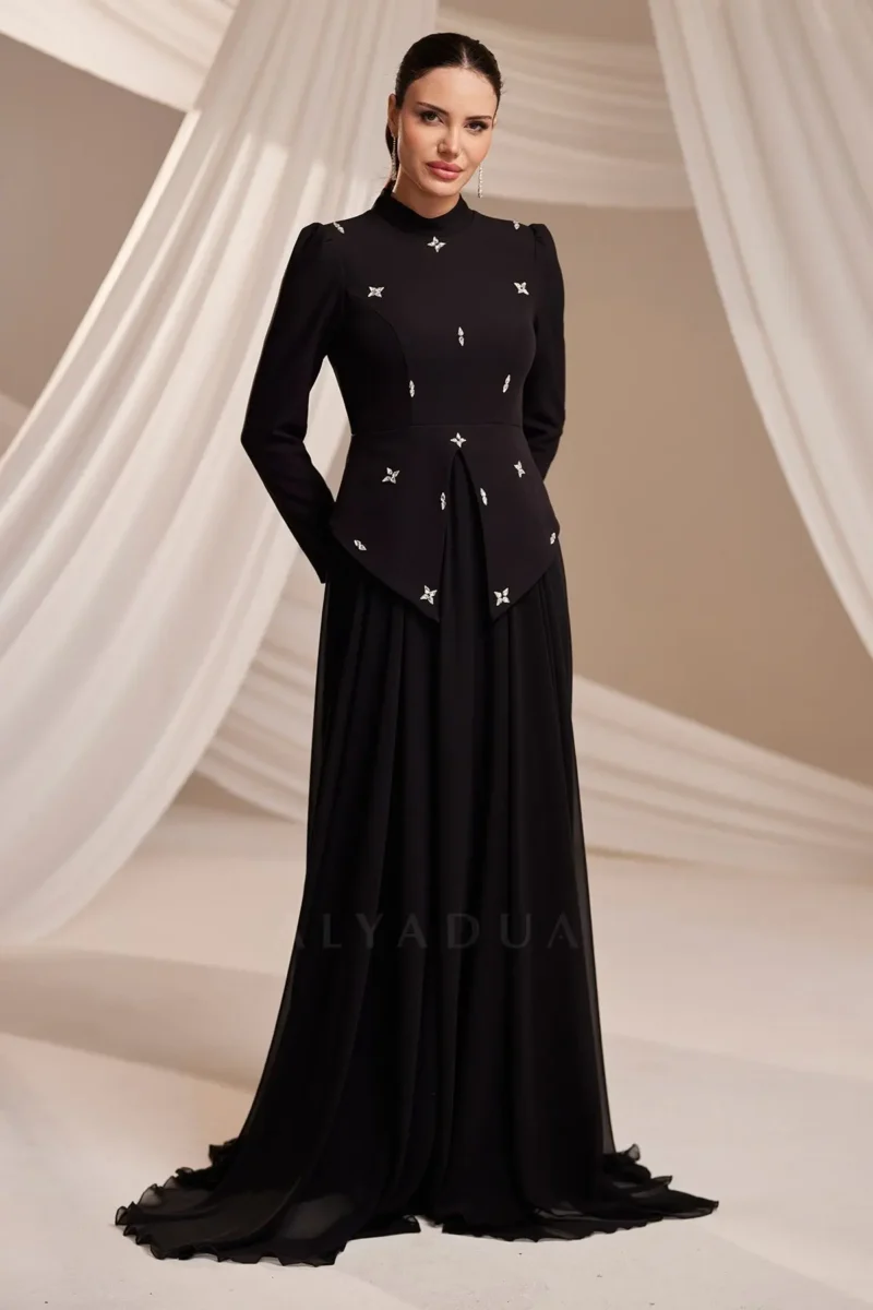 Zelvaine Islamic Evening Gown - Asymmetric Stone Detail Gown 2026