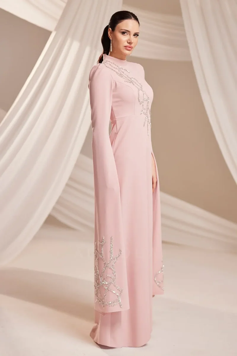 Zolveine Modest Evening Gown - Stone-embellished Slit Sleeves 2026