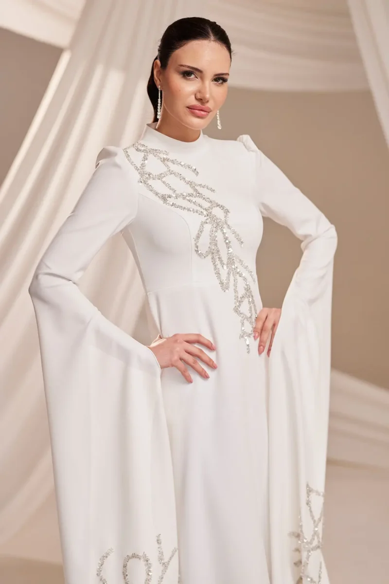 Zolveine Modest Evening Gown - Stone-embellished Slit Sleeves 2026