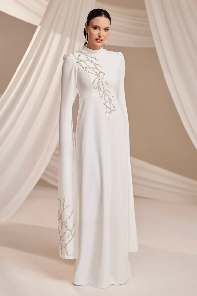Zolveine Modest Evening Gown - Stone-embellished Slit Sleeves 2026