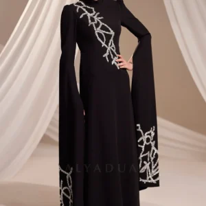 Zolveine Modest Evening Gown - Stone-embellished Slit Sleeves 2026