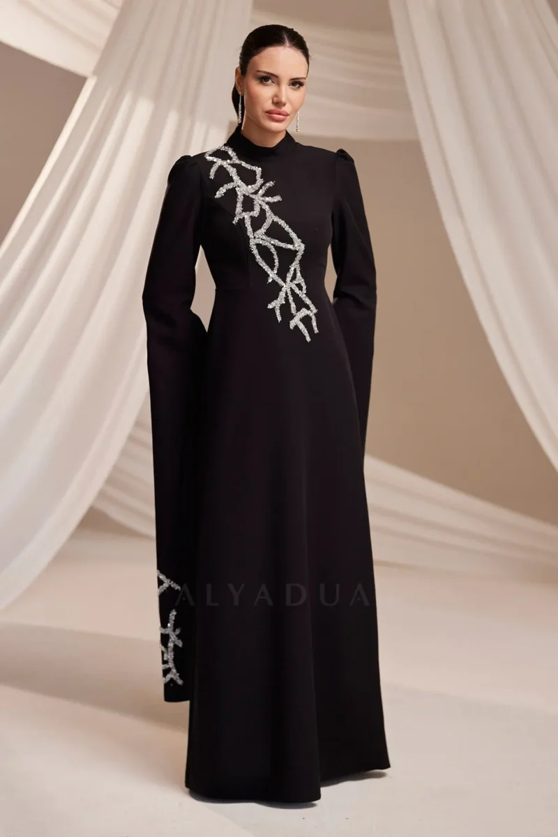 Zolveine Modest Evening Gown - Stone-embellished Slit Sleeves 2026