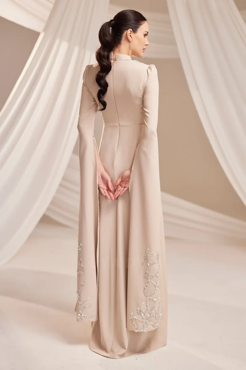 Zolveine Modest Evening Gown - Stone-embellished Slit Sleeves 2026