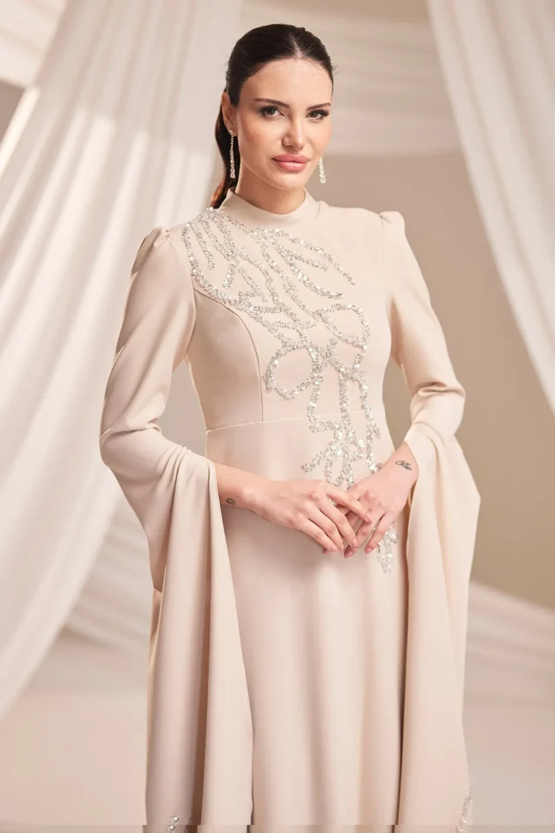 Zolveine Modest Evening Gown - Stone-embellished Slit Sleeves 2026
