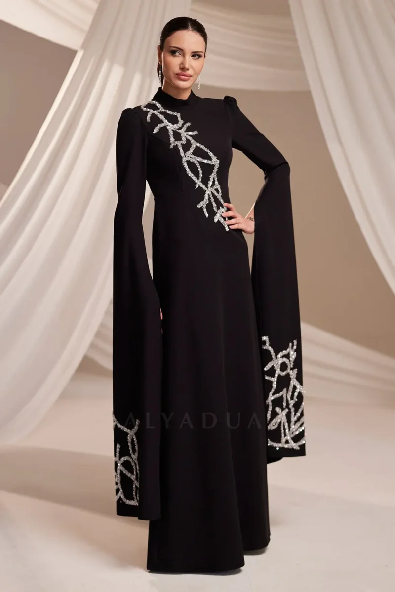 Zolveine Modest Evening Gown - Stone-embellished Slit Sleeves 2026