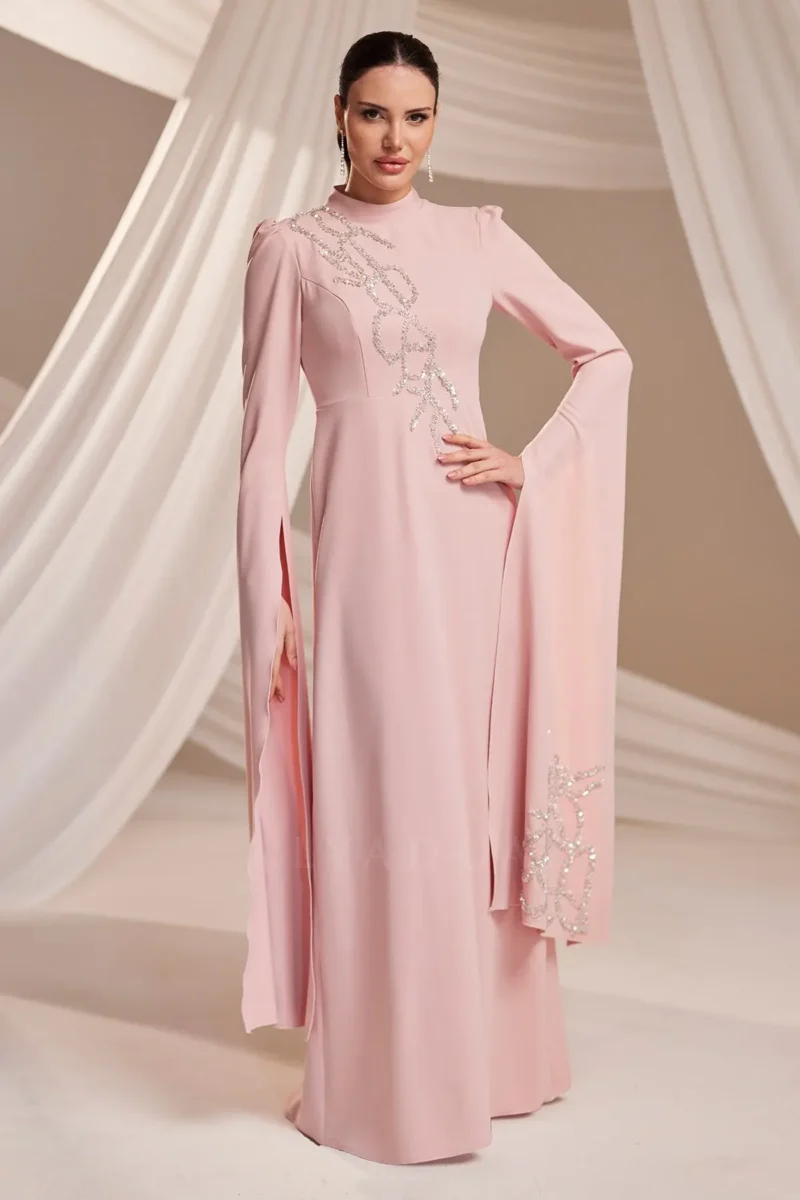 Zolveine Modest Evening Gown - Stone-embellished Slit Sleeves 2026