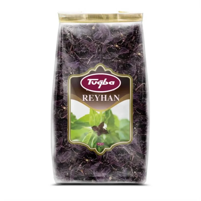 Basil 25g - Tuğba Kuruyemiş Tuğba Reyhan dried basil 25g clear resealable bag with purple-red basil leaves