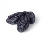 Tuğba Kuruyemiş dried black grapes with seeds, close-up of three large dark plump pieces
