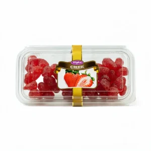 Tuğba Kuruyemiş dried strawberries 250g in clear plastic tray with gold label