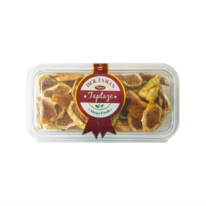 Tuğba Kuruyemiş dried fig chips 200g in clear plastic container with Her Zaman Taptaze label