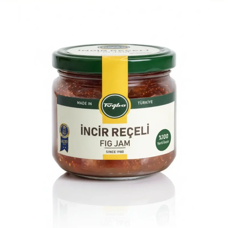 Fig Jam 370g - Tuğba Kuruyemiş Tuğba İncir Reçeli Turkish fig jam 370g glass jar with green lid, made in Türkiye since 1980