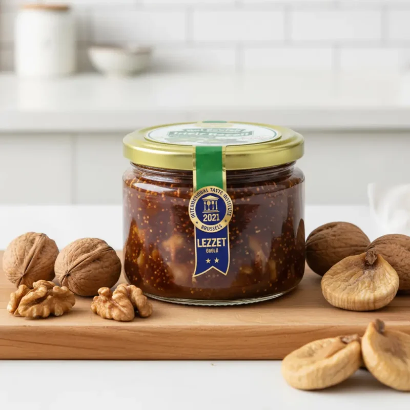 Tuğba Kuruyemiş fig jam with walnuts 370g glass jar with International Taste Institute 2021 award badge