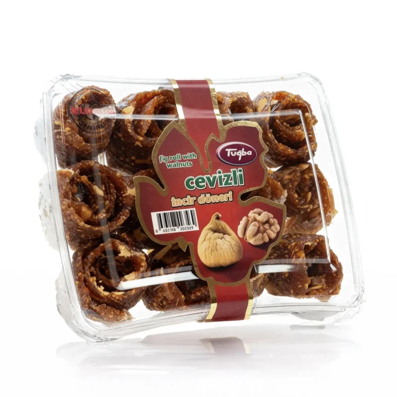 Fig Roll with Walnuts 400g - Tuğba Kuruyemiş Tuğba Cevizli İncir Döneri fig roll with walnuts 400g in clear plastic tray