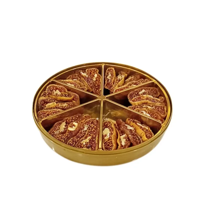 Fig with Walnut 200g - Tuğba Kuruyemiş Tuğba Kuruyemiş dried figs with walnut filling in a round gold tin box, 200g