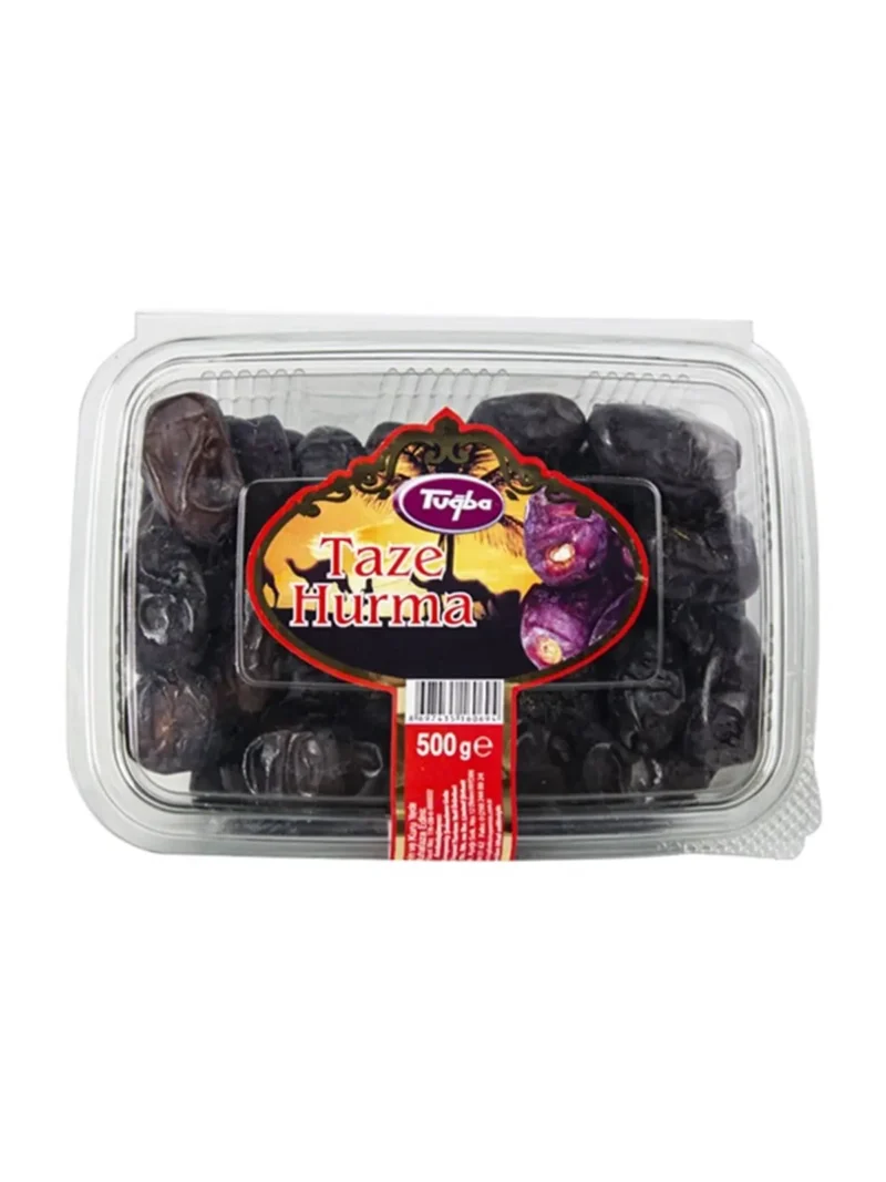 Fresh Dates 500g - Tuğba Kuruyemiş Tuğba Taze Hurma fresh dates 500g in clear plastic tray