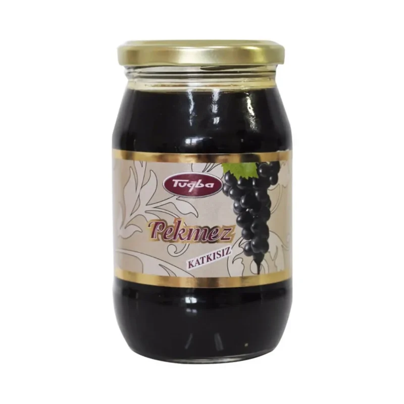 Grape Molasses 450g - Tuğba Kuruyemiş Tuğba Kuruyemiş grape molasses pekmez in a glass jar with gold lid, 450g