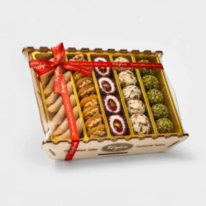 Tuğba mixed spiced dried fruits gift box 450g with pistachio lokum, walnut dried apricots, and almond balls