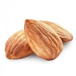 Tuğba Kuruyemiş salted almonds 500g – three whole roasted almonds on white background