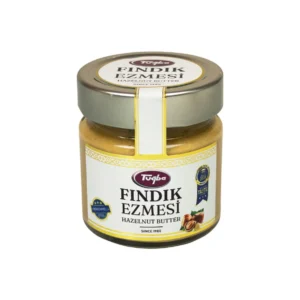Tuğba Fındık Ezmesi hazelnut butter jar with gold lid and award badge label