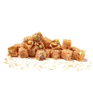 Double Turkish delight coated in kadaifi with pistachios by Malatya Pazarı