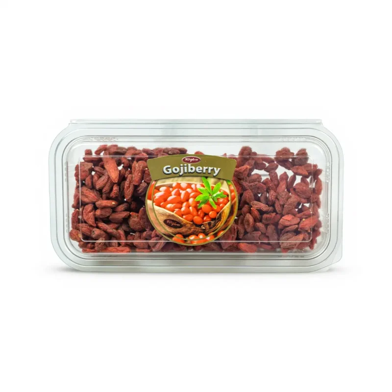 Tuğba Kuruyemiş dried goji berries in clear plastic tray packaging