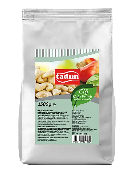 Tadım raw cashew nuts in a 1500 g silver bag