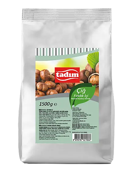 Tadım raw hazelnut kernels in a 1500 g silver bag
