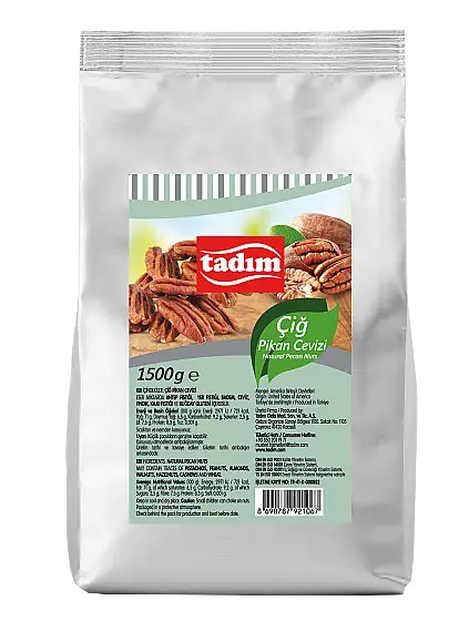 Raw Pecan Nuts, Bulk - Tadım Tadım raw pecan nuts in a 1,500 g silver bulk pouch