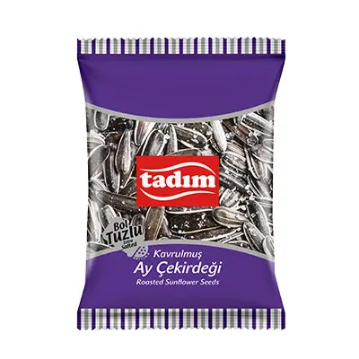 Tadım roasted extra-salted black sunflower seeds in a purple and silver bag