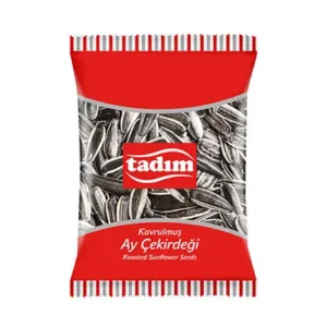 Tadım roasted sunflower seeds in a red and clear bag showing the seeds