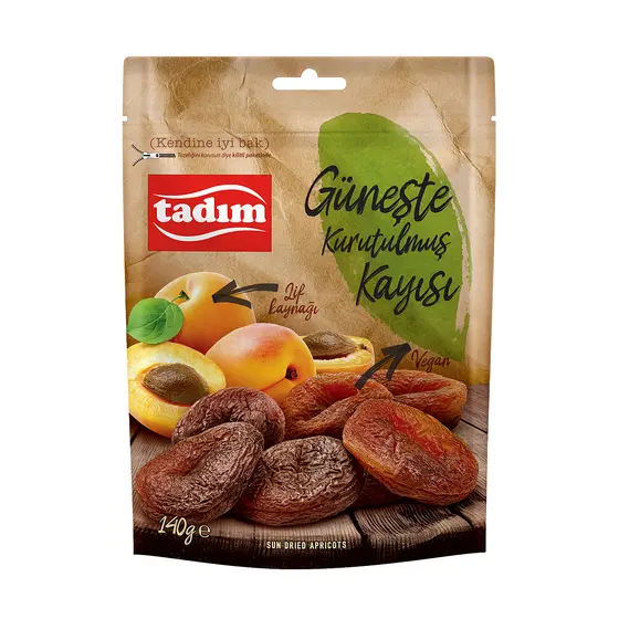Sun-Dried Apricots - Tadım Tadım sun-dried apricots in a 140 g resealable pouch
