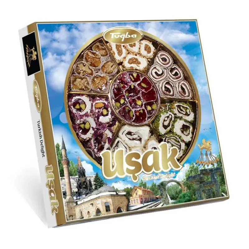 Tuğba Uşak Turkish delight gift box 430g with assorted lokum varieties including pistachio and walnut